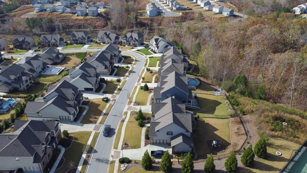 A picturesque suburban neighborhood showcasing organized streets and homes.